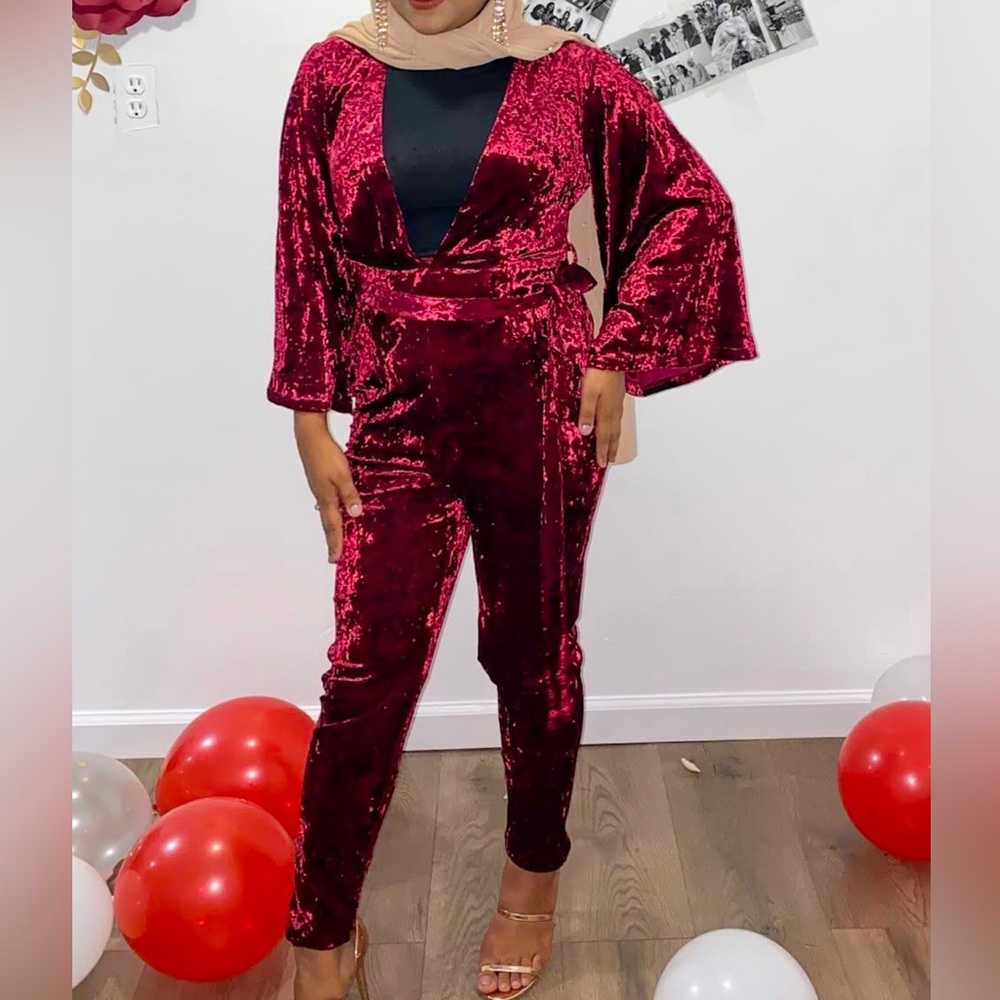 Women’s Velvet burgundy jumpsuit